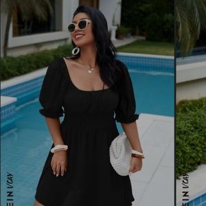 Black dress scoop neck puff sleeve sz 16